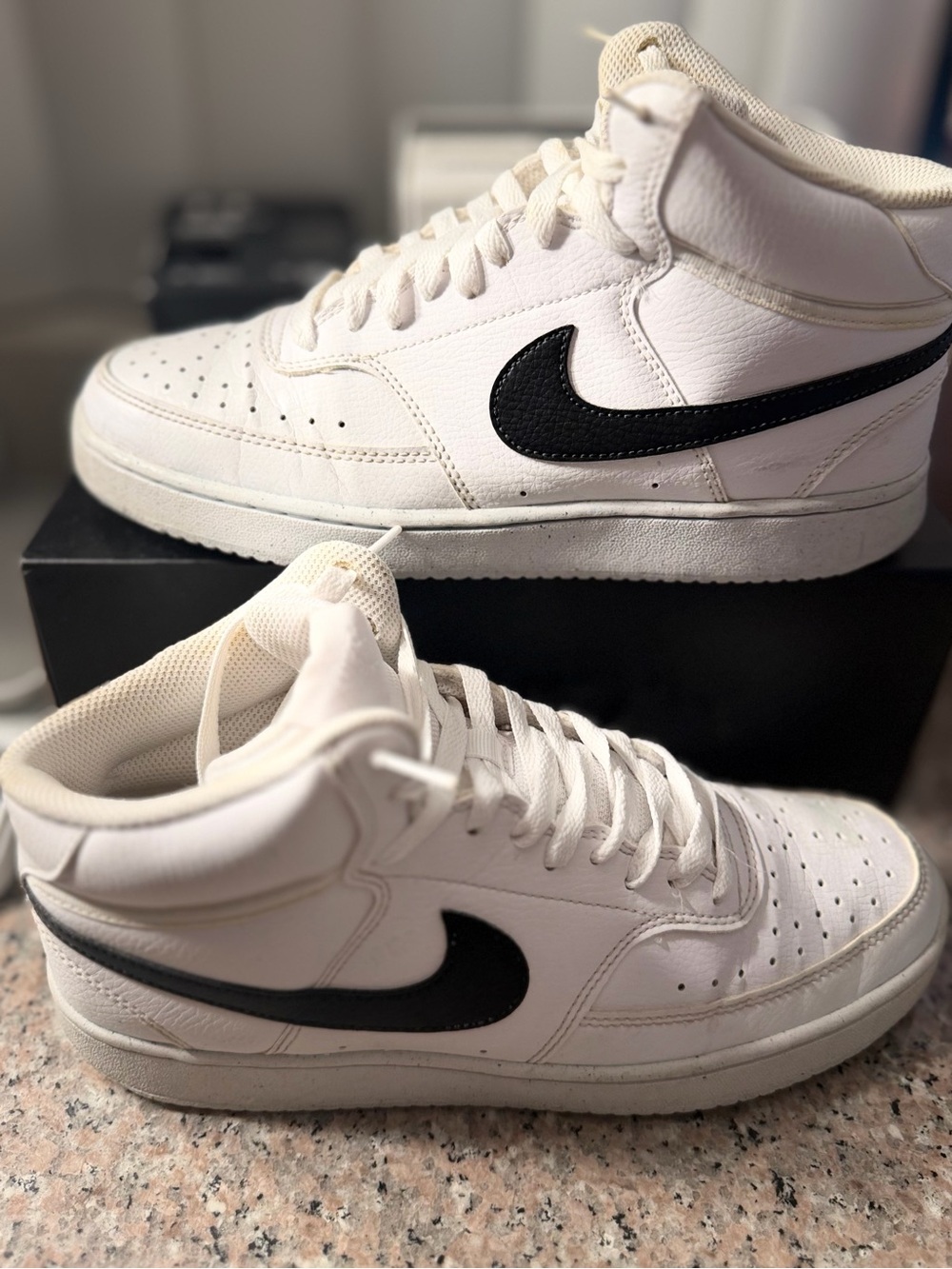 Nike Men’s White High-Top Sneakers with Black Swoosh